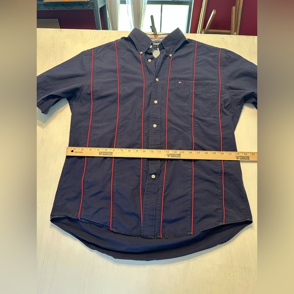 Tommy Hilfiger Men’s Shirt Large Navy Blue Button-Down Red Stripe 100% Cotton - Picture 5 of 10
